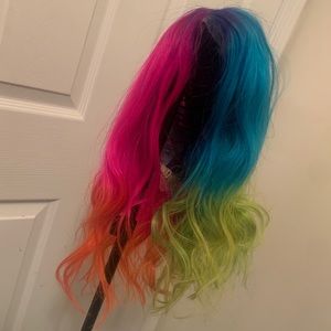Rainbow bob lace front human wig